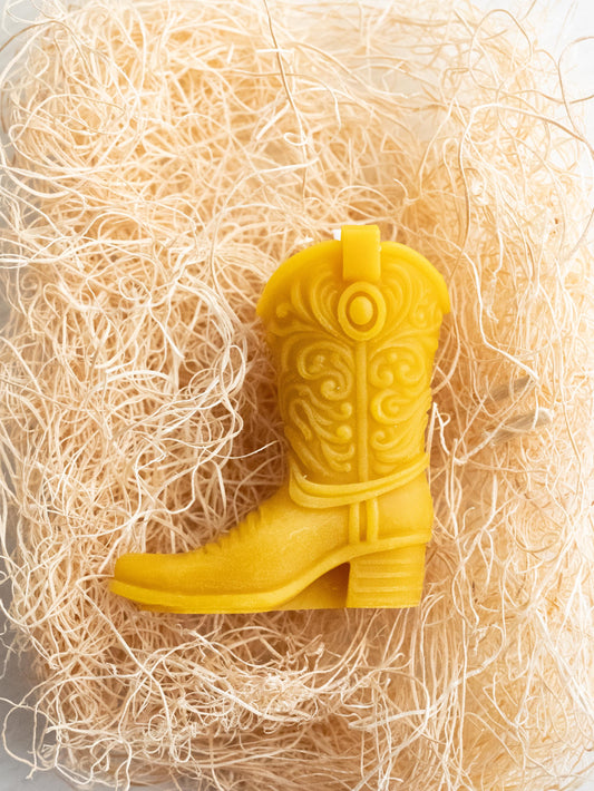 Cowboy Boot Pillar Candle: 100% Pure Beeswax
